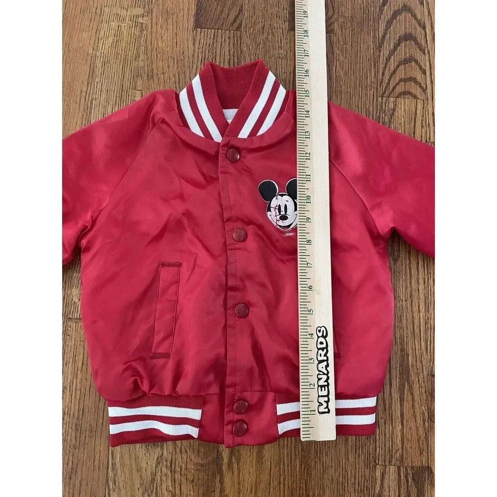 Vintage Mickey Mouse Satin Jacket Kids Size 5 Disney Red Bomber 80s 90s